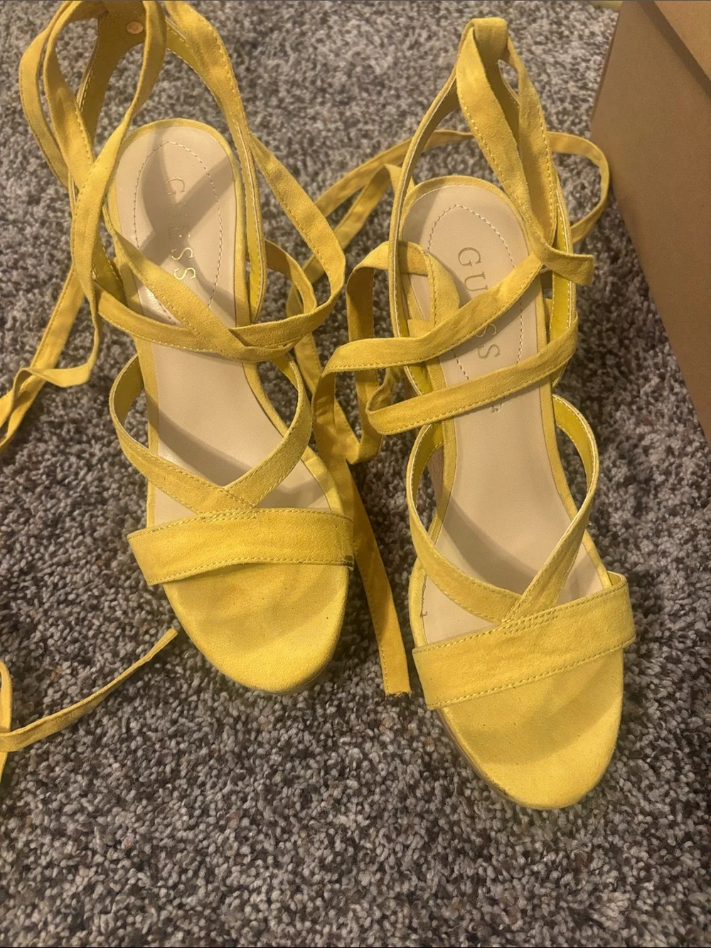 Guess Yellow Suede Lace-Up Platform Heels